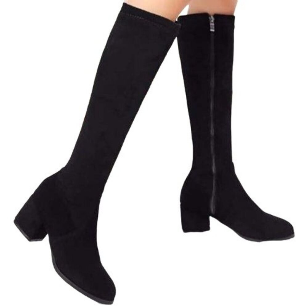 BUTITI - Black Block-Heel Knee-High Boot